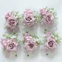 MAFELOE 2 Pieces Boutonniere Corsage Set, Artificial Flowers for Groom Groomsmen Bride Bridesmaids Wedding Prom Party Suit Decor-Pale Pink Purple (M4-Y1-JM)