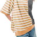 Tankaneo Womens Oversized Color Block Striped T-Shirts Summer Casual Short Sleeve Tops Trendy Loose Fit Crew Neck Tees