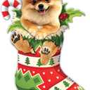 4 x Pomeranian Dog Christmas Ornament  Flat Acrylic Cute Stocking Stuffer with Candy Cane for Holiday Dcor - 2025 Pomeranian Dog Christmas Tree Hanging Ornament