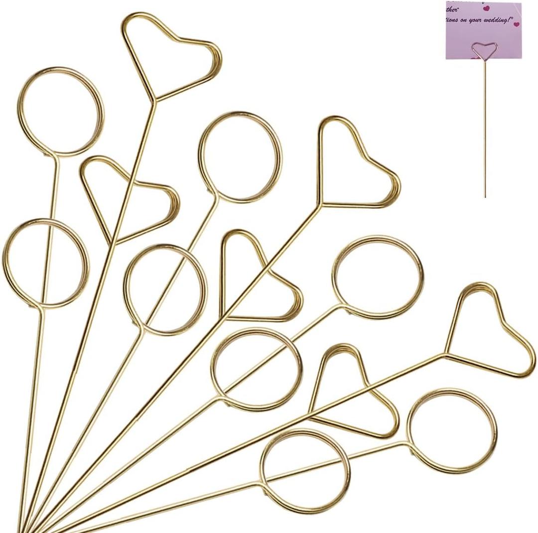 40Pcs Floral Pick Card Holder, Card Holder for Flower Arrangement, Gift Card Tree Holder, Photo Memo Holder Pick Stick, 12 Inch Suitable for Wedding Birthday Party Flower Gifts (Round&Heart)