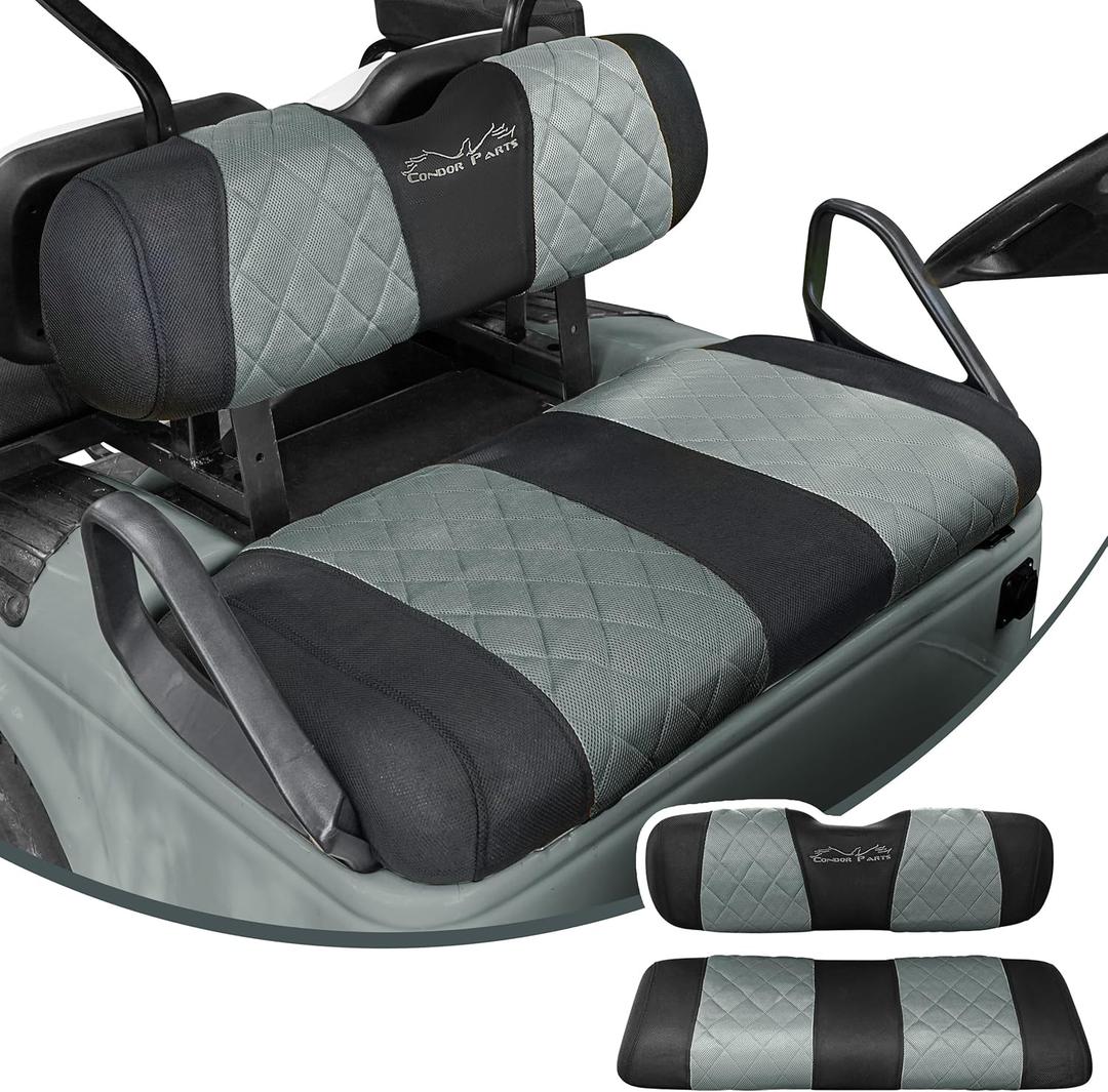 Golf Cart Diamond Seat Covers Kit Fit for EZGO TXT 1994-2013/EZGO RXV OEM Ordinary Front Seat Cushion.Breathable and Washable Sandwich Mesh Air Spacer. (Grey/Black)