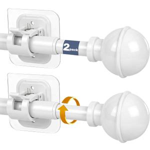 Adhesive Curtain Rod No Drilling for Windows 27 to 56",Renter Friendly No Drill Adjustable Rod, 5/8 Inch Diameter Easy Install Non Screw Screwless Apartment Rods with Stick on Bracket Holder 2-Pack