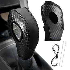 KSSZZCO Car Gear Shift Cover Leather for Ford EcoSport Escape/Fiesta/Fusion/Focus/C-Max Energi Wagon/Transit Gear Shift Knob Cover Protector Trim Vehicle Interior Shift Accessories(Carbon Fiber)