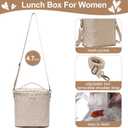 Lunch Bag for Women, Soft Linen Lunch bag with adjustable shoulder strap, Insulated Womens Lunch Bag for Work, Machine Washable Lunch Box with removable liner (Black Small Dots)