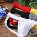 Casey Kevin Jock Straps for Men Ice Silk Thongs Low Rise Jockstrap Underwear Athletic Supporters for Men (Blue, L)
