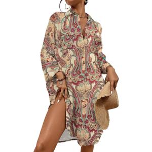 Bsubseach Womens Modern Swimsuit Cover Up Blouse Button Down Shirt Dresses Tops (3X-Large, Boho Floral)