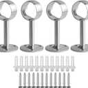 Alise 32mm Dia Curtain Rod Holder Bracket with Adjusting Set Screw,Black Closet Rod Holders Wall Mount,Stainless Steel Curtain Ceiling Mount Curved Rod Flange Holder Brackets for Shower Curtain,4 Pcs (Fit 1.26" Rod Dia)