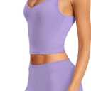 LASLULU Womens Adjustable Spaghetti Strap Sports Bra V Neck Wireless Padded Yoga Bra Camisole Workout Crop Tops (Purple, XL)