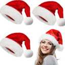 LINAYE 3 Pack Christmas Santa Hats for Adults - Extra Thicken Velvet Santa Claus Hats for Women, Men, Fluffy Plush Xmas Christmas New Year's Eve Party Supplies for Adults Teenagers