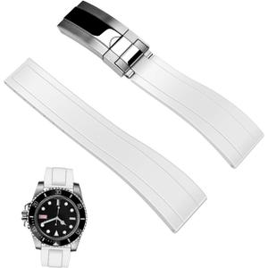 Black FKM Rubber Watch Strap for Men and Women, 20mm 22mm Silicone Watch Band Bracelet with Classic Diving Deployment Buckle Blue Green (White)