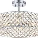 Chrome Crystal Ceiling Light Fixture,Modern Semi Flush Mount Ceiling Lighting Fixture,Round Small Chandelier for Dining Room, Hallway, Entryway, Kitchen, Bedroom,Foyer,4 Light,15.7 inch