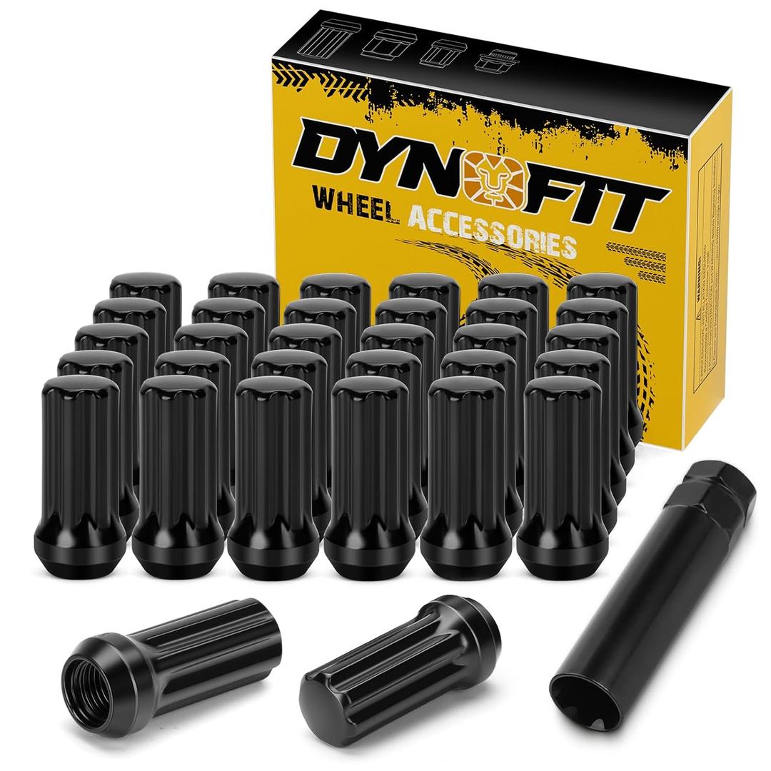 Dynofit 9/16"-18 Wheel Lug Nuts, 32pcs Closed End Spline Fuel Lugnuts Compatible With Dodge Ram 1500 2002-2010& Ram 2500 3500 1994-2011,Black Aftermarket Wheel Nut Include 1 Socket Key for 5&8 Lug Rim