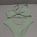 geluboao Bikini Set for Women Solid V Neck Knot Front Push Up High Leg Thong Two Piece Swimsuit (Small, Sage Green)