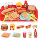 Sotodik Pretend Play Food Set for Children,Removable Fast Food Playset with Tray Hamburger Hotdog Fries Combo,Play Kitchen Accessories Role Play Toys,Christmas Birthday Gift for Kids Boys Girls(15PCS)