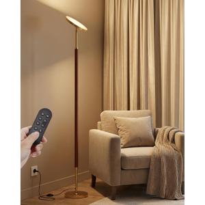 JOOFO Wood Torchiere Floor Lamp, Super Bright Stepless Dimmable LED Uplight Standing Lamp with Remote Adjustable Color Temperature 3000K6500K with Timer for Living Room Bedroom Office Reading