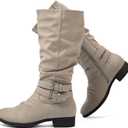 Luoika Women's Extra Wide Calf Knee High Boots, Wide Width Round-Toe Blocked Heel Winter Tall Boots. (Grey 403)