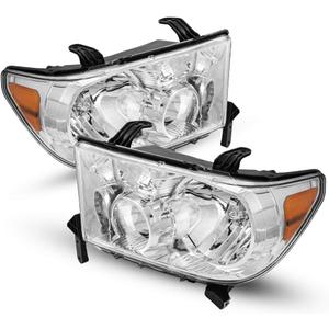 Torchbeam Headlights Assembly Pair for 2007-2009 Tundra, 2011-2013 Tundra, 2008-2017 Sequoia, Headlight Housing Chrome Amber Reflector Clear Lens Headlight Assemblies Set IP65 Waterproof