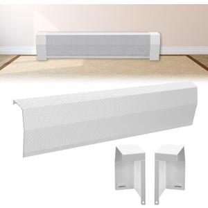 Gekufa 3 FT Baseboard Heater Cover with Left and Right Endcaps, Galvanized Steel Easy Slip-On Heater Covers for Radiators, Baseboard Cover Suitable for Home DIY (White) (3 ft)