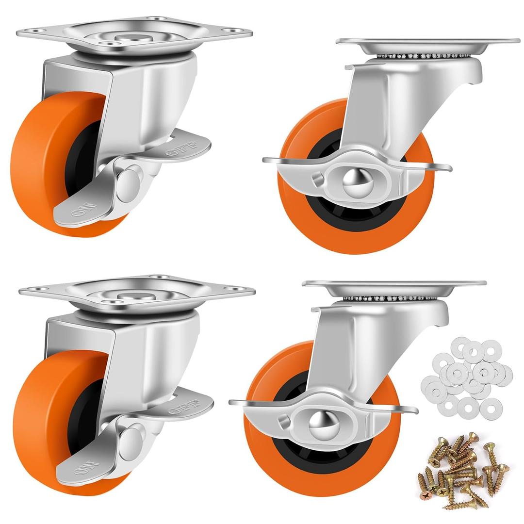 Caster Wheels, 2.5 Inch Casters Set of 4, Heavy Duty Casters with Brake, Locking Castors with Polyurethane WheelSmall Plate Swivel Castor Wheels for Furniture Carts,Workbench Caster Caster Wheels, 2.5 Inch Casters Set of 4, Heavy Duty Casters with Brake, Locking Castors with Polyurethane WheelSmall Plate Swivel Castor Wheels for Furniture Carts,Workbench Caster