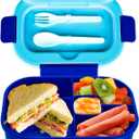 2 x Generic DifaBella Kids Lunch Box with Antispill Lid, Bento Box for Kids with 4 Compartments BPA-Free Plastic, Spoon & Fork Included, Compact and Colorful Meal Container (Blue), 8.66 x 5.9 x 2.7