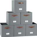 13 Inch Cube Storage Bin 6 Pack Collapsible Fabric Basket with Handles and Labels, Cube Storage Organizer for Closet, Bedroom, Living Room, Beige
