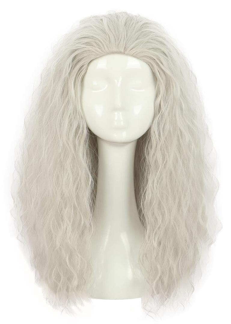 VGbeaty Old Women Long Curly Fluffy Dirty Silver Grey Witch Halloween Cosplay Party Wig