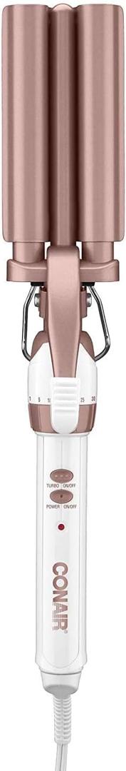 Conair Double Ceramic 3 Barrel Curling Iron, Hair Waver, Create Beachy Waves, Long-Lasting Natural Tight Waves for all Hair Lengths, White / Rose Gold (1 inch)