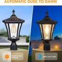 Outdoor Solar Lamp Post Light, Dusk to Dawn Bright Colored LED Waterproof 3-Inch Aluminum Post Lamp with Patterned Glass for Pole Yard Garden Gates Pathway