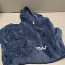 Hiturbo Kids Towel Changing Robe: Soft Plush Wearable Blanket - Warm Coral Fleece Hoodie - Swim Surf Poncho for 5-12 Years (Navy)