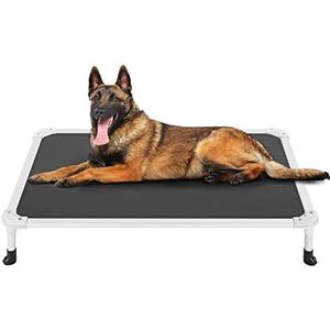 Veehoo Chew Proof Elevated Dog Bed - Cooling Raised Pet Cot - Silver Aluminum Frame and Durable Textilene Mesh Fabric, Unique Designed No-Slip Feet for Indoor or Outdoor Use, Black, 42"x 31"