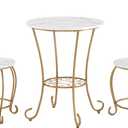 JOIN IRON 2-Piece Bistro Dining Set for Indoor Use, Marble-Look Tabletop with Gold Metal Frame, Vintage French Caf Style Round Table and Chairs for Kitchen, Breakfast Nook, Small Apartment (Gold)