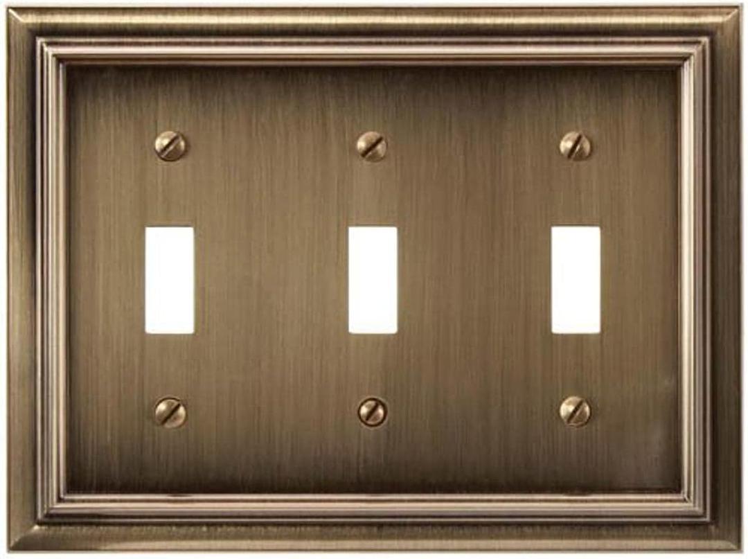 Amerelle Continental Triple Toggle Cast Metal Wallplate in Brushed Brass