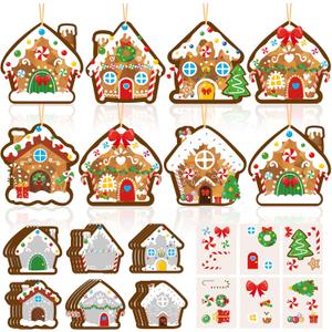 2 x Motipuns 24 Pcs Christmas Crafts Bulk Christmas Gingerbread House Suncatchers DIY Kit Paper Holiday Activities for Xmas Winter Holiday Party Favor Supplies Window Stained Glass Effect Art Ornaments