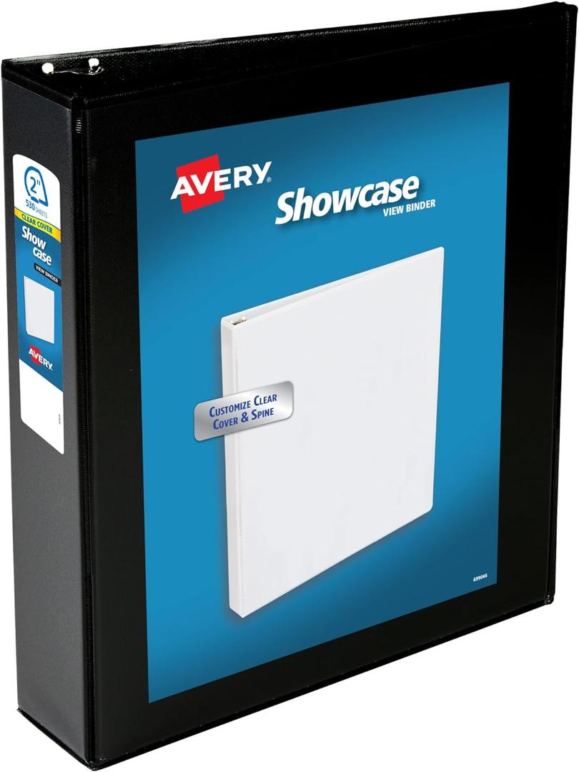 Avery Economy Showcase View 3 Ring Binder, 2 Inch Slant Rings, 1 Black Binder (19700)