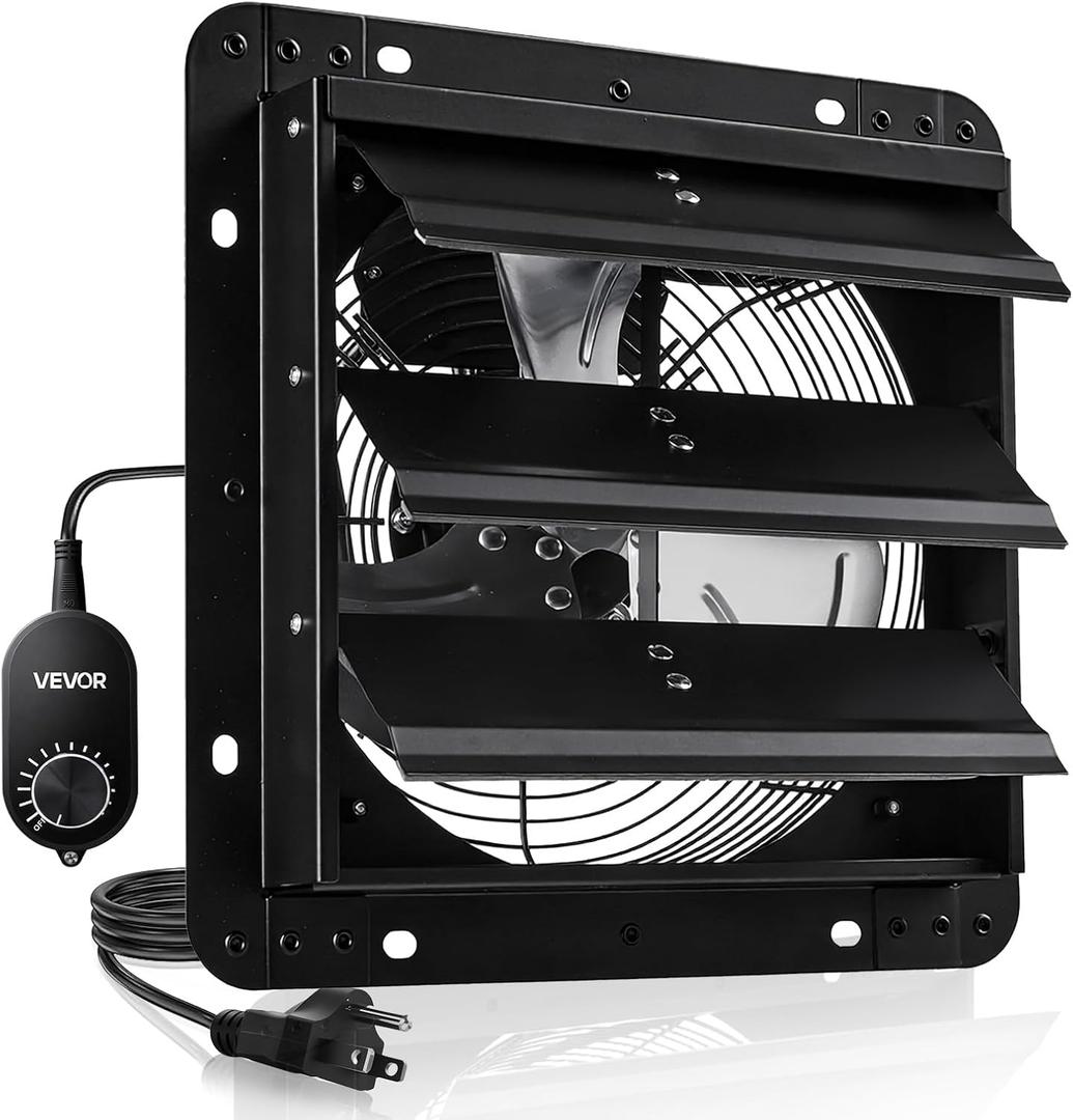 VEVOR 10'' Exhaust Fan, Wall Mounted Attic Fan with Variable Speed controller, 900 CFM, Automatic Shutter, Ventilation and Cooling, Black