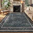 Lahome Floral Washable Rugs 8x10, Soft 8x10 Area Rugs for Living Room Bedroom, Boho Non-Slip Forest Stain Resistance Large Throw Carpet for Farmhouse Dining Room Office, Black