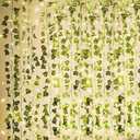 KASZOO 84Ft 12 Pack Artificial Ivy Garland Fake Plants, Vine Hanging Garland with CE Certified 80 LED String Light, Hanging for Home Bedroom Garden Party Wedding Wall Room Decor, Green