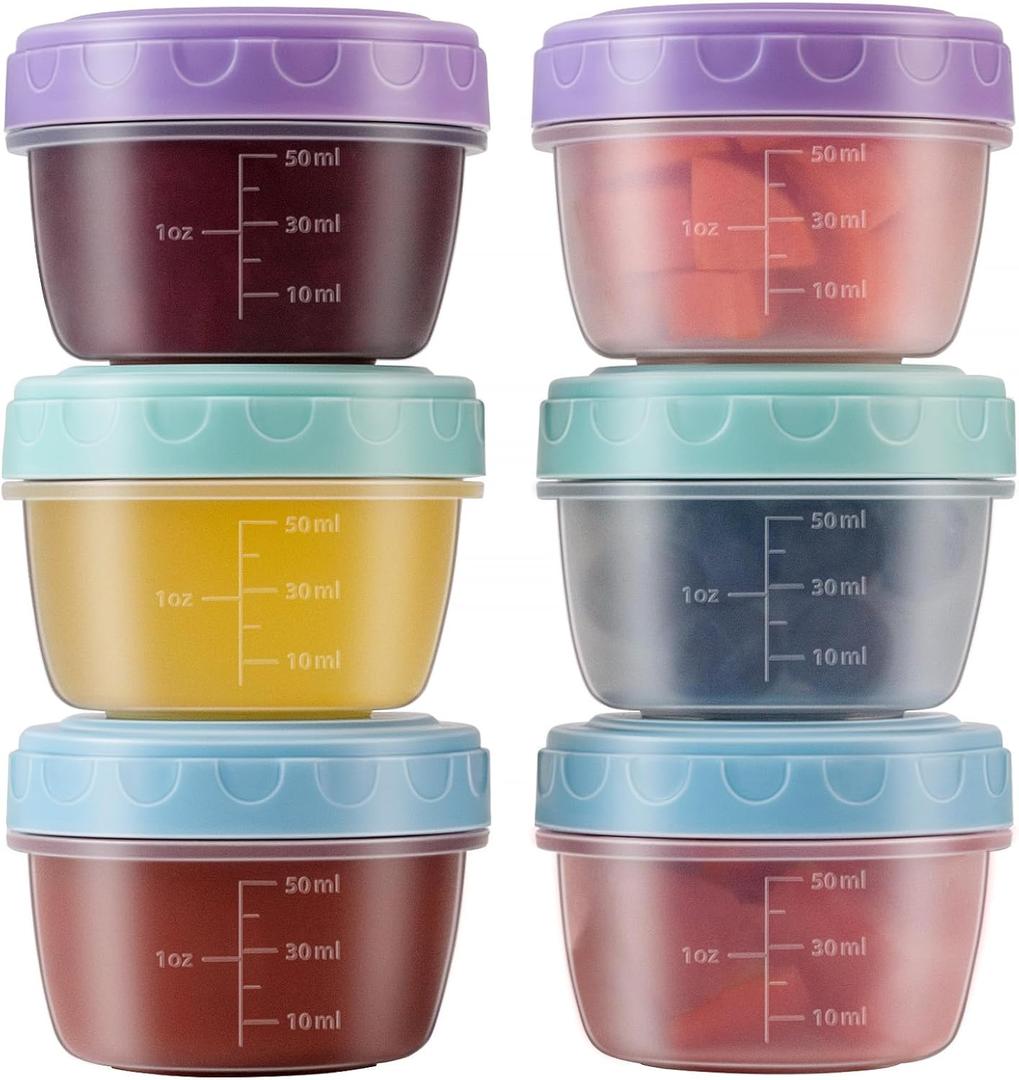 Salad Dressing Container to Go with lids,Dishwasher and Microwave Safe Tiny Condiment Containers with Graduated Lines, Reusable and Leakproof Small Sauce Containers for Lunch Box 6 Pcs 2.7 OZ Mixed 1 (Mini)