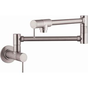 hansgrohe 10859801 Starck 8-inch Tall 2-Handle Pot Filler with 360-Degree Swivel in Stainless Steel Optic
