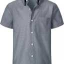 Boys Oxford Button Down Shirt Short Sleeve Formal Uniform Dress Shirts with Pocket ( Size 6, Dark Gray)