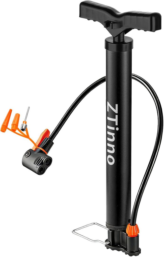 Floor Bike Pump Portable, Classic Bicycle Pump, Portable Bike Tire Pump with Dual Presta & Schrader Valves, Attached Ball Needles, Bike Air Pump for Bike Tires, Balls