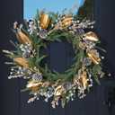 26 Inch Christmas Wreath for Front Door, Artificial Gold Wreath with Metallic Leaf & Glittered Berries, Norfolk Pine & Pinecones, for Indoor Outdoor Wall Windows Modern Home Holiday Decor