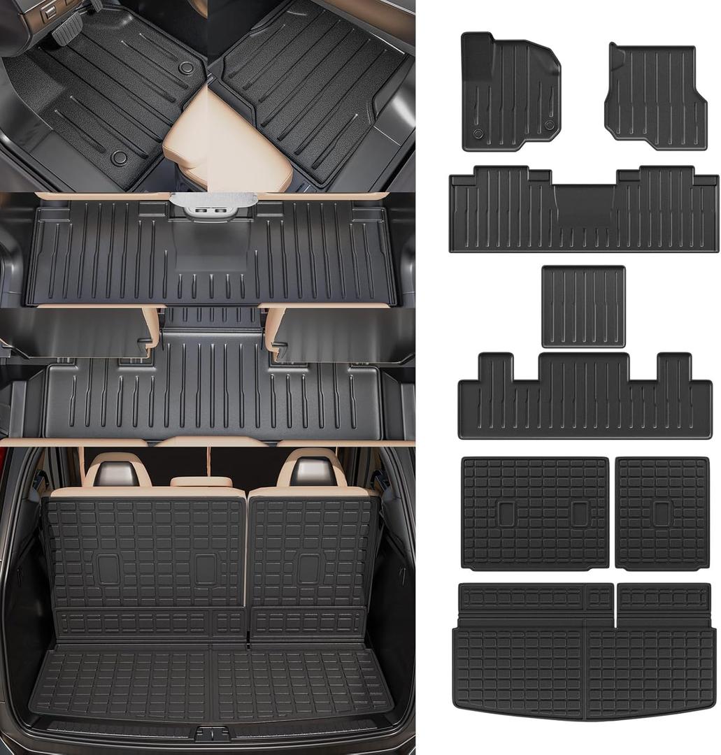 Floor Mats Compatible with 2018-2025 Ford Expedition 7-Seater (Not Fit Max) Cargo Liner Trunk Mat Back Seat Cover 2024 Expedition Accessories (Trunk Mat+3rd Row Backrest Mats+Floor Mats)