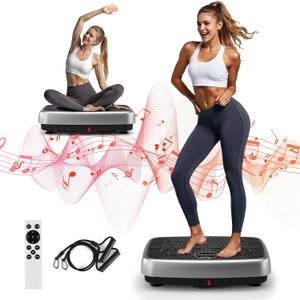 Vibration Plate Exercise Machine, Powerful Dual Motor Vibration Plate for Lymphatic Drainage & Speaker with Music, Magnetic Massage, Weight Loss & Full Body Workout, Resistance Bands,450 Lbs Capacity