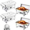 VEVOR Chafing Dish Buffet Set, 8 Qt 4 Pack, Stainless Chafer with 4 Full Size Pans, Rectangle Catering Warmer Server with Lid Water Pan Folding Stand Fuel Tray Holder Spoon Clip (Silver)
