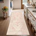 Runner Rug 2x6, Non Slip Washable Rugs for Laundry Room, Runners for Hallways, Low Pile Vintage Soft Rugs for Living Room, Kitchen Bathroom, Bedroom Rug(Pink)