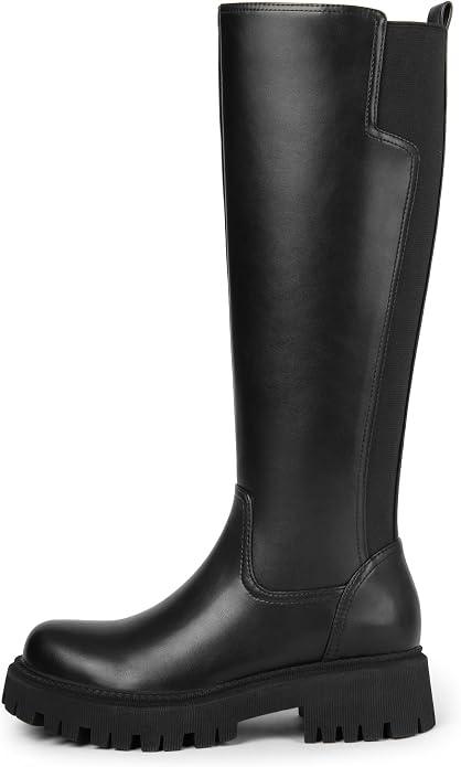TEAIEUI Womens Low Block Heel Platform Stretch Knee High Boots, Side Zipper | Comfortable Tall Boots, Stretch Calf, Round Toe, 1.81 inch Heel, Faux Leather, for Fall, Winter, Going out, Dress, Festival 6
