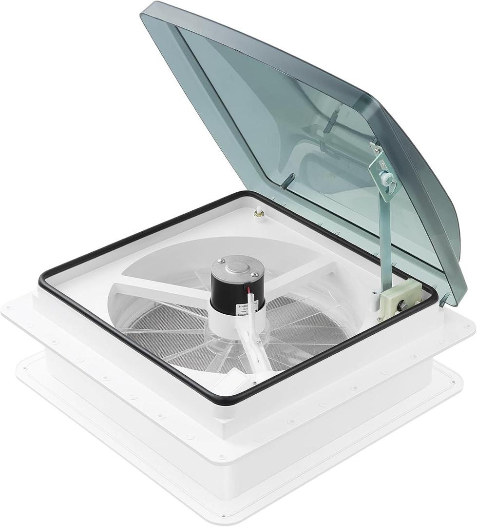 Kohree 14" RV Vent Fan 10 Speed Reversible Manual Lift: 12V Super Quiet RV Roof Vent Fan for Camper Trailer Bathroom, RV Exhaust Fan with 10 Blades (NO REMOTE)