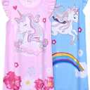 QPANCY 2-Pack Girls Nightgown Flutter Sleeves Pajamas Princess Night Dresses Cotton Sleepwear, (10-11 Years, Unicorn U37)