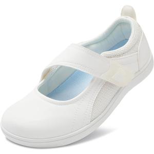BARERUN Womens Walking Shoes Classic Mary Jane Flats Wide Toe Diabetic Shoes for Women Adjustable Breathable Lightweight Daily Barefoot Shoes (White)